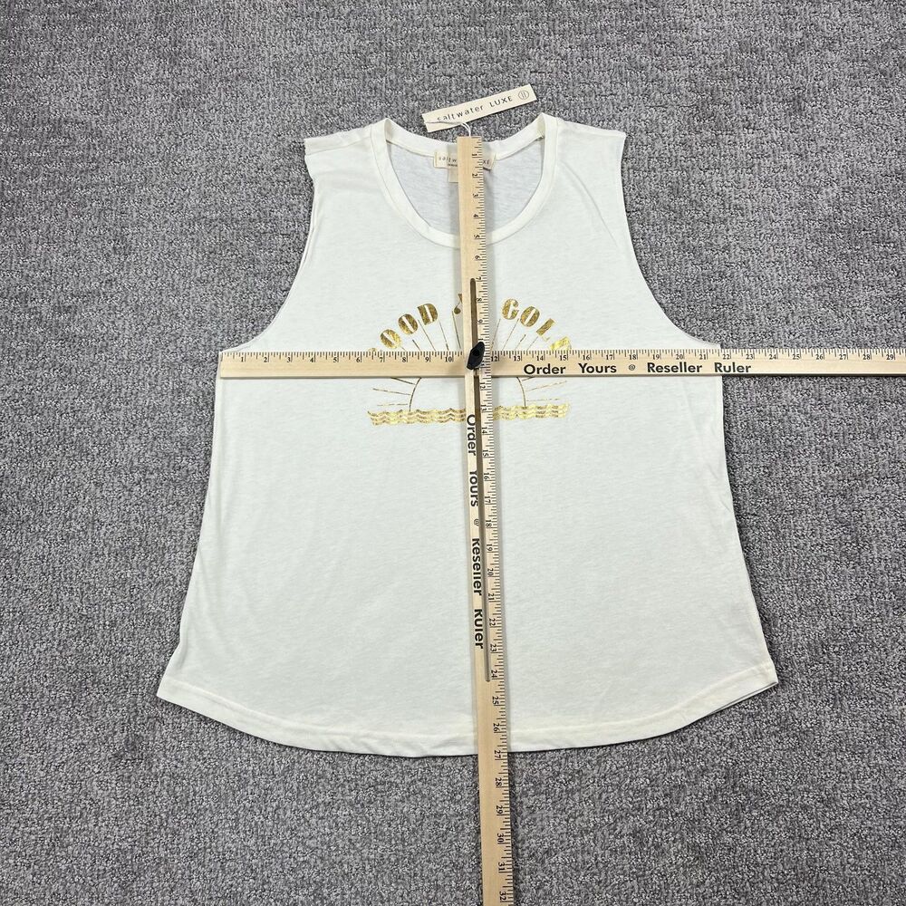 Saltwater Luxe Shirt Womens Large White Good As Gold Tank Top Graphic Beach - Picture 6 of 7